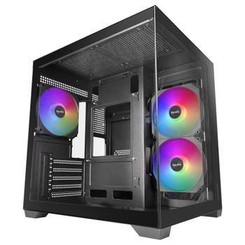 Mars Gaming MC-VIEW3, Caja PC MicroATX, Cristal Templado Panorámico, 3x Ventiladores ARGB 120mm, Doble Cámara, Soporte Refrigeraciones Líquidas hasta 240mm, Minitorre Compacta con USB-C, Negro o