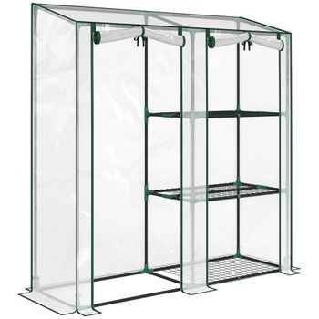 Outsunny Mini Invernadero con 3 Estantes, 2 Puertas Enrollables, Invernadero para Huerto con Estructura de Acero y Cubierta de Plástico, para Plantas Huerto Verduras Flores Frutas, Anti-UV, 143x45x151 cm, Transparente   Aosom España
