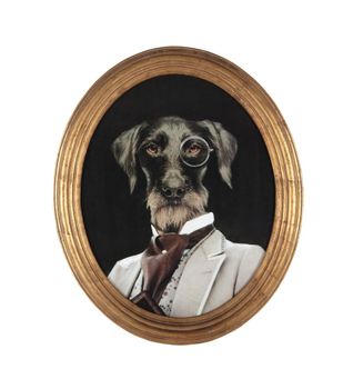 Cuadro ovalado con retrato de perro, 53 x 64 cm.