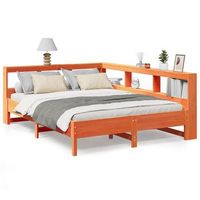 cama matrimonial  cama para adultos  cama con estanteria sin colchon madera maciza marron 140x190 cm