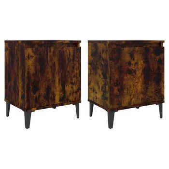 Mesitas De Noche | Mesa Auxiliar | Mesilla Con Patas De Metal Roble Ahumado 40x30x50 Cm