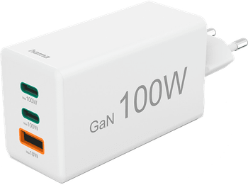 Cargador para portátil - Hama 00125140, Universal, 2xUSB-C+ 1xUSB-A, 100W, 220V, Enchufe Europeo, Blanco