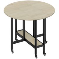 homcom mesa plegable mesa con funcion abatible y estante abierto mesa de cocina con ruedas para comedor espacios pequenos madera natural