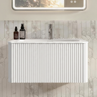 mueble de bano suspendido de 80 cm con lavabo mineral blanco y diseno acanalado