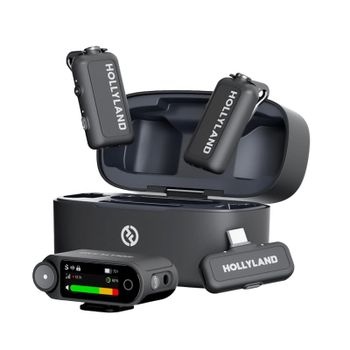 Micrófono Hollyland LARK MAX 2 Combo inalámbrico 2.4 GHz omnidireccional con grabadora interna y pantalla AMOLED