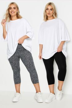 Yours Juego 2 Leggings Capri: Negro Y Gris Animal, Mujer Curvy Y Tallas Grandes, Yours