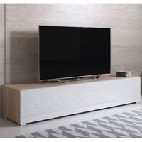 mueble tv con patas 2 cm  mueble de television  mueble de salon  1 puerta  160x32x40cm  modelo luke h2  sonoma mate y blanco brillo