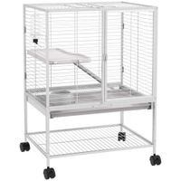 pawhut jaula para pequenos animales con ruedas 2 niveles con 2 puertas 1 rampa 1 estante de almacenamiento 615x445x86 cm gris   aosom espana