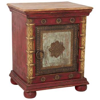Mesita De Noche De Madera Roja 50x40x59