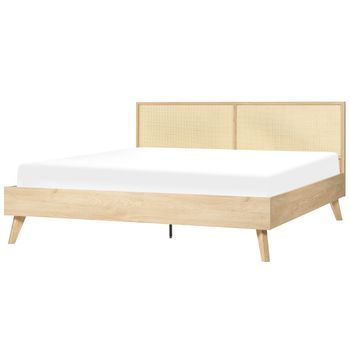 Cama Con Somier Madera Clara 180 X 200 Cm Cabecero Monpazier