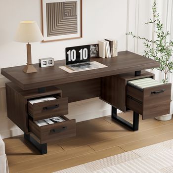Escritorio - Mueble De Oficina - Mdf Y Metal - Marrón Y Negro (135x54x76cm)