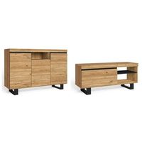 set naturale salon comedor con patas mueble auxiliar buffet-mueble tv 120cm roble negro nordico