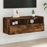 mueble tv de pared  mueble de salon  armario tv madera ingenieria roble ahumado 80x30x30 cm cfw776837