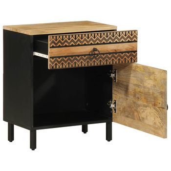 Mesita De Noche | Mesilla De Noche Madera Maciza De Mango Rugosa Negro 50x33x60 Cm