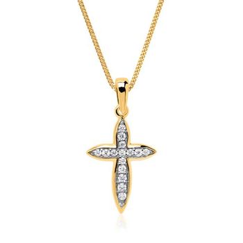 Colgante de cadena y cruz de oro 8 quilates con circonitas engastadas