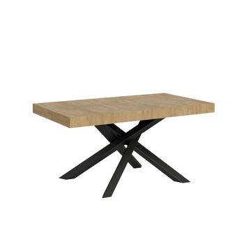 Mesa extensible 90x160/264 cm efecto madera roble natural, hierro