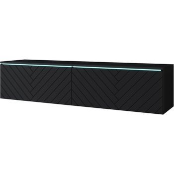 Mueble De Tv Lowboard D 140 Cm, Mueble De Televisión, Mueble De Salón, Con Iluminación Led, Color Negro Espiga