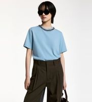essentiel antwerp para mujer klaim camiseta adornada con cadena azul m casual algodon manga corta