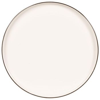 Plato llano de porcelana blanca con borde negro