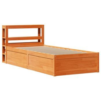 Cama Individual | Cama De Adulto | Estructura Cama Con Cabecero Madera Pino Marrón Cera 90x200 Cm