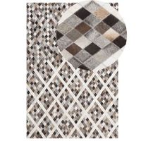 alfombra marron beige 140 x 200 cm piel de vacuno estampado geometrico akdere
