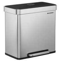 papelera de cocina doble 2 x 30 l de acero inoxidable plata y negro