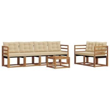 Conjunto De Sofás De Exterior Con Cojín 7 Piezas | Mueble De Jardín Natural Y Beige