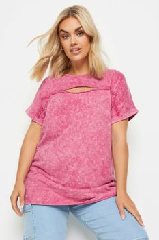 Yours Camiseta Cut Out De Algodón Rosa, Mujer Curvy Y Tallas Grandes, Yours