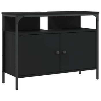 Armario Para Lavabo De Baño Madera Ingeniería Negro 80x30x60 Cm Vidaxl