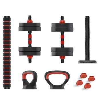 Kit De Pesas Ksix 10 Kg, Mancuernas, Discos Pesas, Barra, Pesa Rusa, Negro