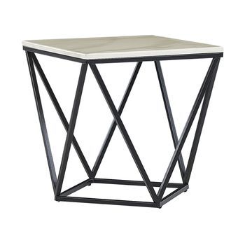 Mesa Auxiliar Efecto Mármol Beige Negro 50 X 50 Cm Mdf Jaula Glamour Malibu