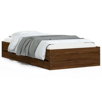 Cama Para Adulto | Cama Individual | Cama Con Cajones Madera De Ingeniería Marrón Roble 90x190 Cm