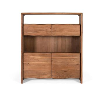 Aparador de madera maciza de acacia, diseño natural y cristal
