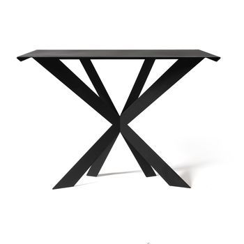 Consola Exsodus Zeus 110x35x85 Cm En Hierro Pintado Negro Diseño Geométrico Moderno Perforado Mueble De Entrada O Salón Made In Italy
