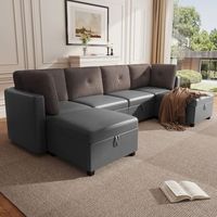 sofa esquinero modular de 4 plazas con almacenaje - 261 x 1325 x 85 cm - terciopelo y pana - gris
