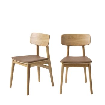 Lote de 2 sillas de madera y simil cuero - beige