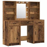 conjunto de mesa de vestidor con led 3 piezas madera vieja