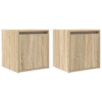 Pack 2 Uds Mesillas De Noche | Mesita De Noche De Pared Roble Sonoma 38x34x40 Cm