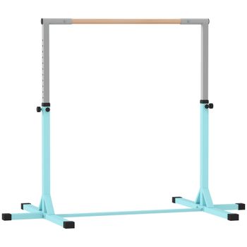 HOMCOM Barra Fija de Gimnasia para Niños Altura Regulable 13 Niveles de 92-150 cm en Acero y Madera de Haya Cian   Aosom España