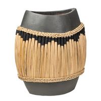 florero ceramica negro con fibras naturales