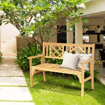 Banco Plegable Patio Madera Acacia 120 Cm 2 Personas Respaldo Curvo Teca