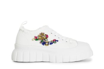 zapatillas deportivas de tejido deshilachado con parches de pedrería white