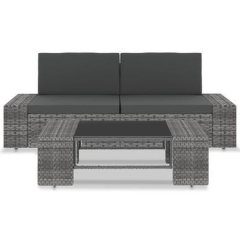 Conjunto De Muebles De Jardín 3 Uds | Mesa Y Sillas Ratán Sintético Gris
