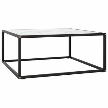 Mesa De Centro Negra Con Vidrio De Mármol Blanco 80x80x35 Cm Vidaxl