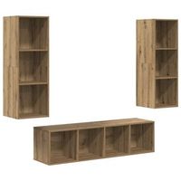 conjunto de mueble de tv 3 uds  mueble de salon  gabinete de tv roble artesanal