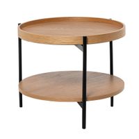mesa auxiliar combinable de roble con doble tablero y patas negras