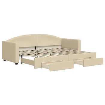 Cama Individual | Cama Para Adultos | Sofá Cama Nido Con Cajones Tela Color Crema 80x200 Cm