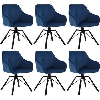 Set 6 Sillas Giratorias 360° Sillas De Comedor De Terciopelo Y Metal Estilo Escandinavo Sillas De Cocina Sillones De Comedor - Azul - Woltu