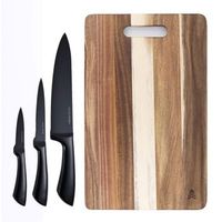 juego de tabla de corte 40x25cm madera  3 cuchillos chuletero acero inox scalpers home