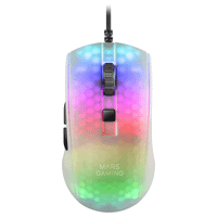 mouse mars gaming mmr translucido white optico 12800dpi ultra ligero 58g iluminacion rgb switches mecanicos huano programables